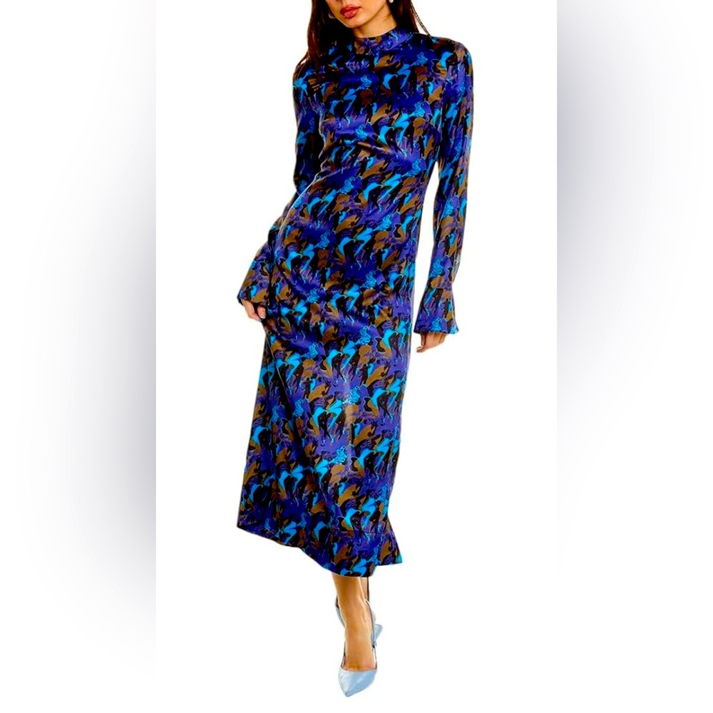 STAUD Vibrant Blue and Black Long Sleeve Dress